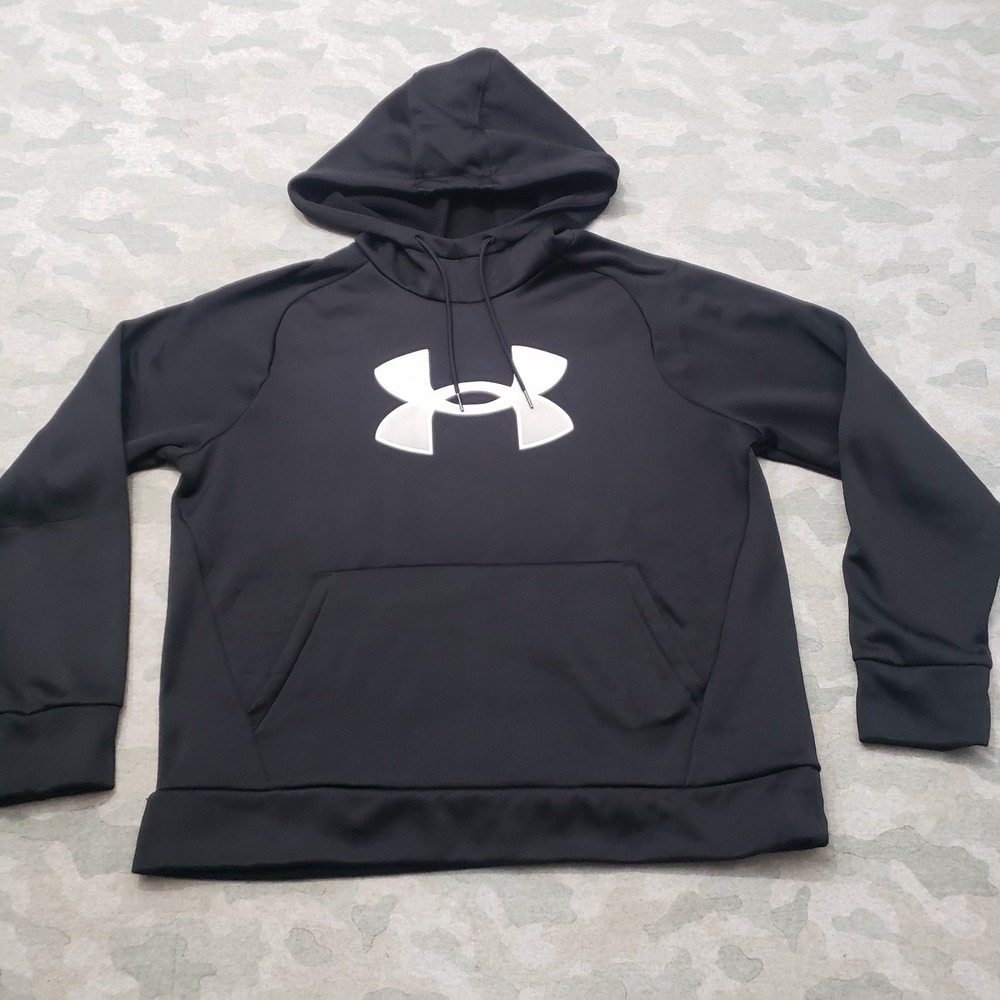 Under Armour Sweatshirt Mens Large Black Pullover Hoodie Center Logo Gym Fitness